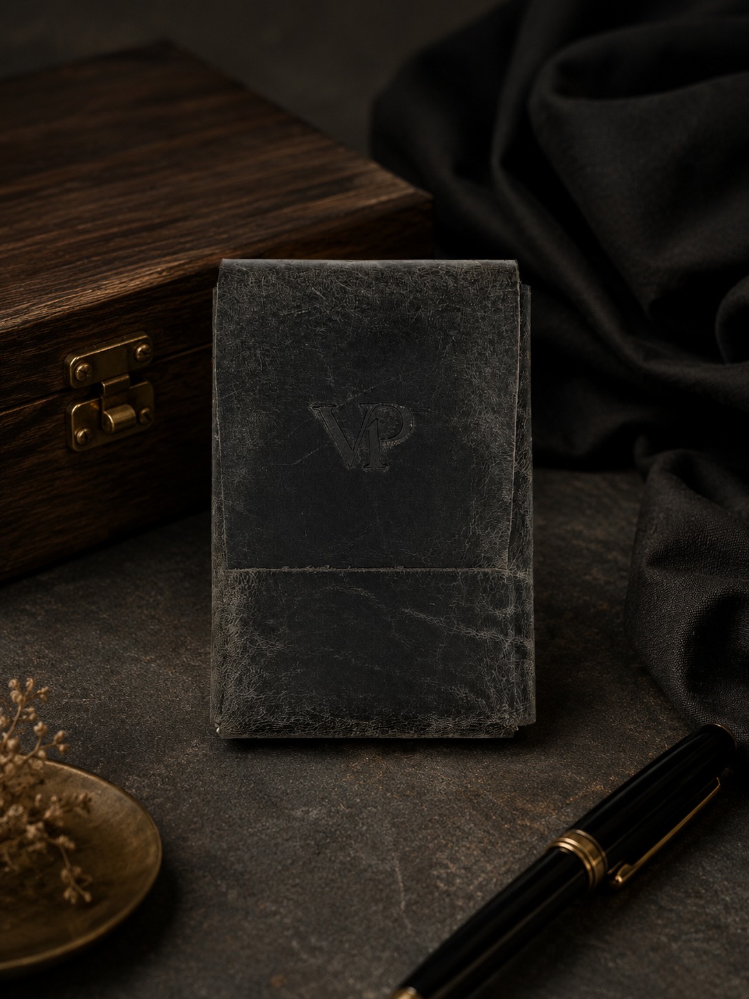 Fold Card Wallet in Charcoal Gray, closed front view