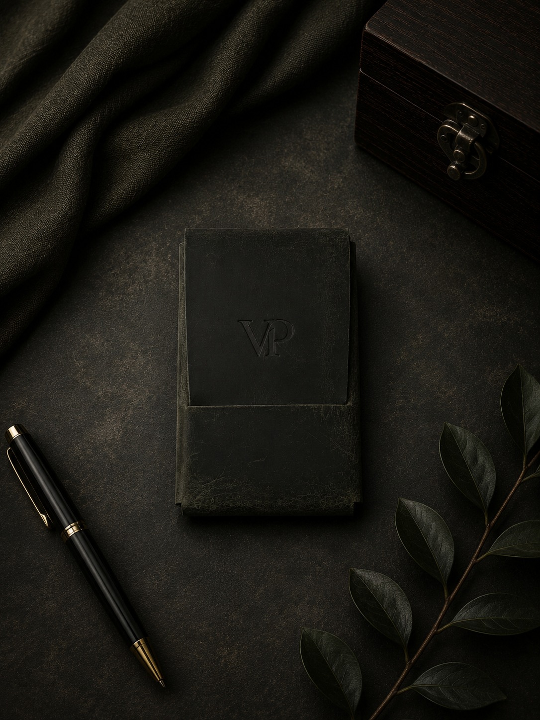 Fold Card Wallet in Dark Khaki, closed front view
