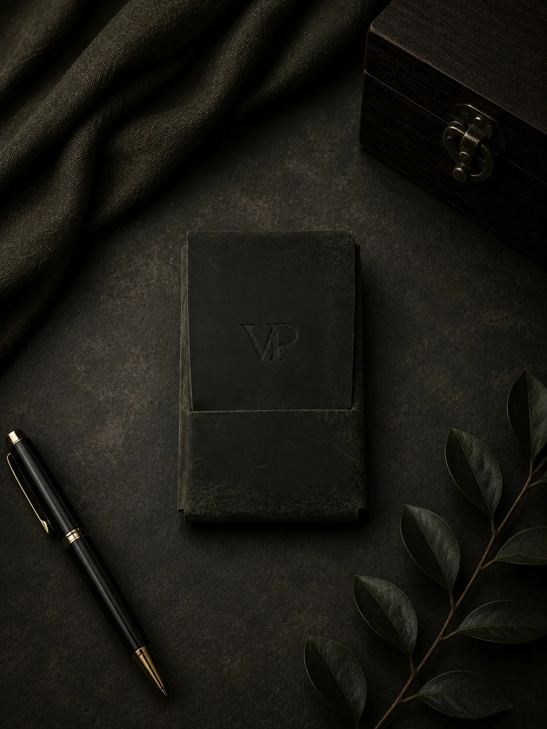 Fold Card Wallet in Dark Khaki, closed front view