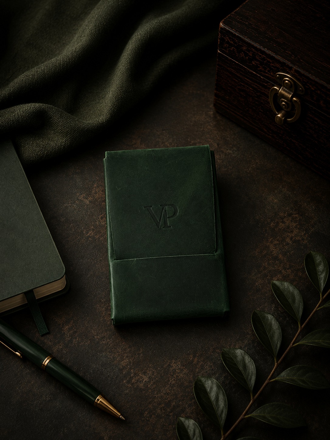 Fold Card Wallet in Green, closed front view