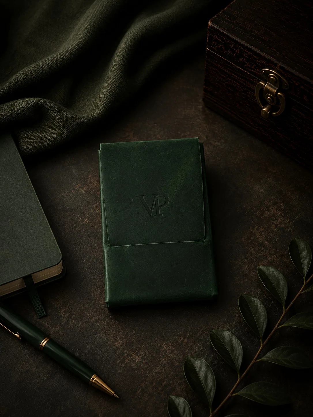Fold Card Wallet in Green, closed front view