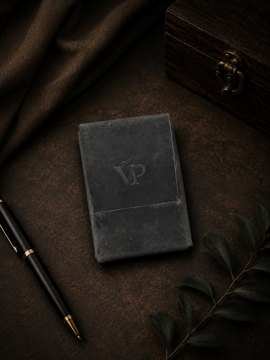 Fold Card Wallet in Gunmetal Gray, closed front view