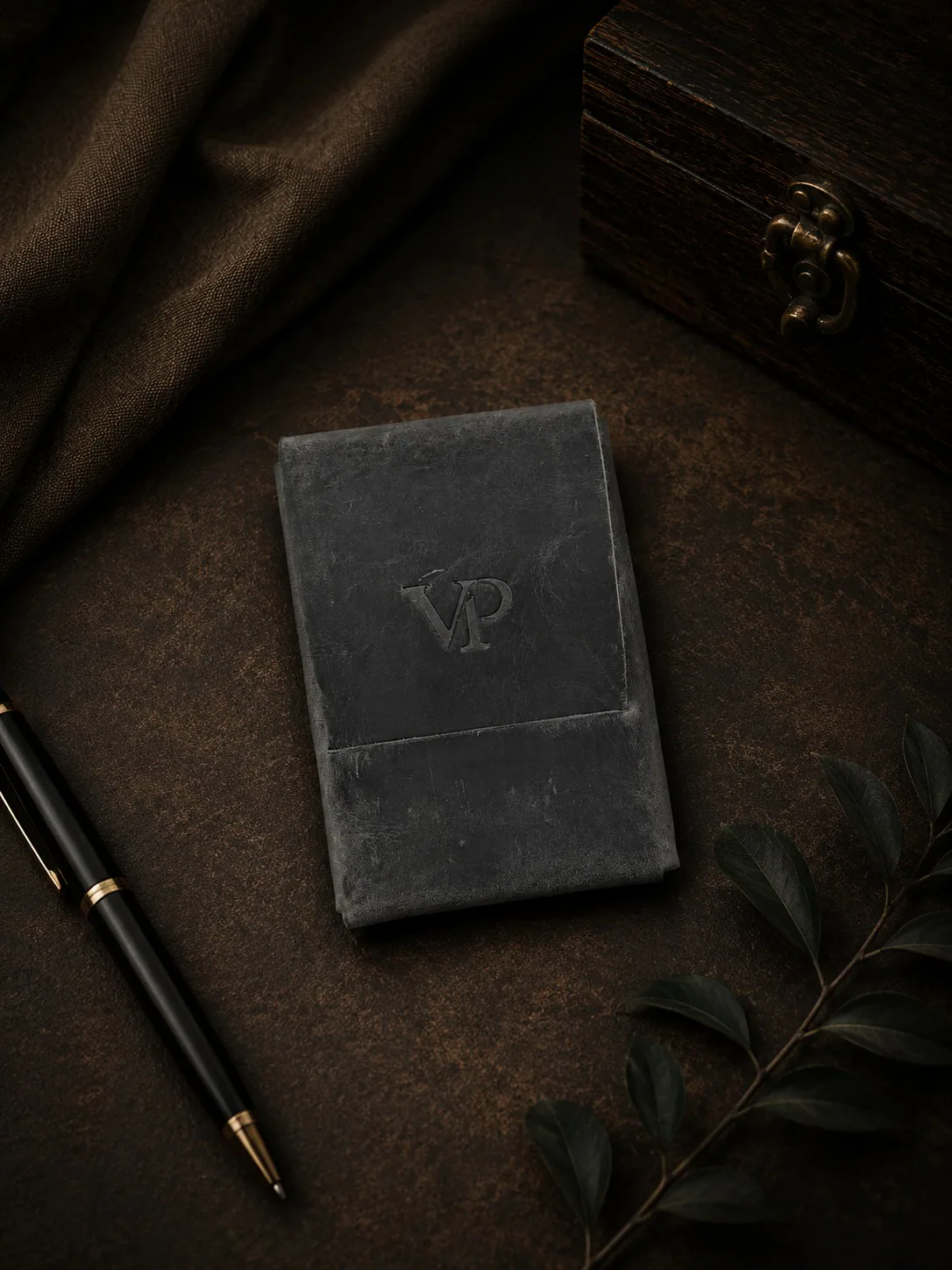 Fold Card Wallet in Gunmetal Gray, closed front view