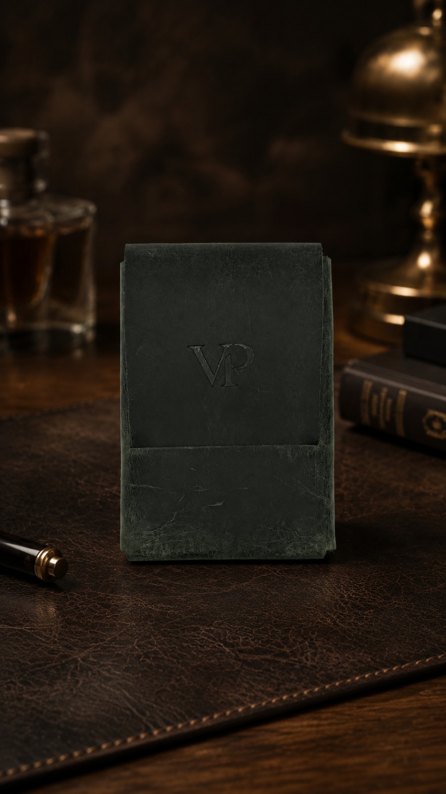Fold Card Wallet in Khaki, closed front view