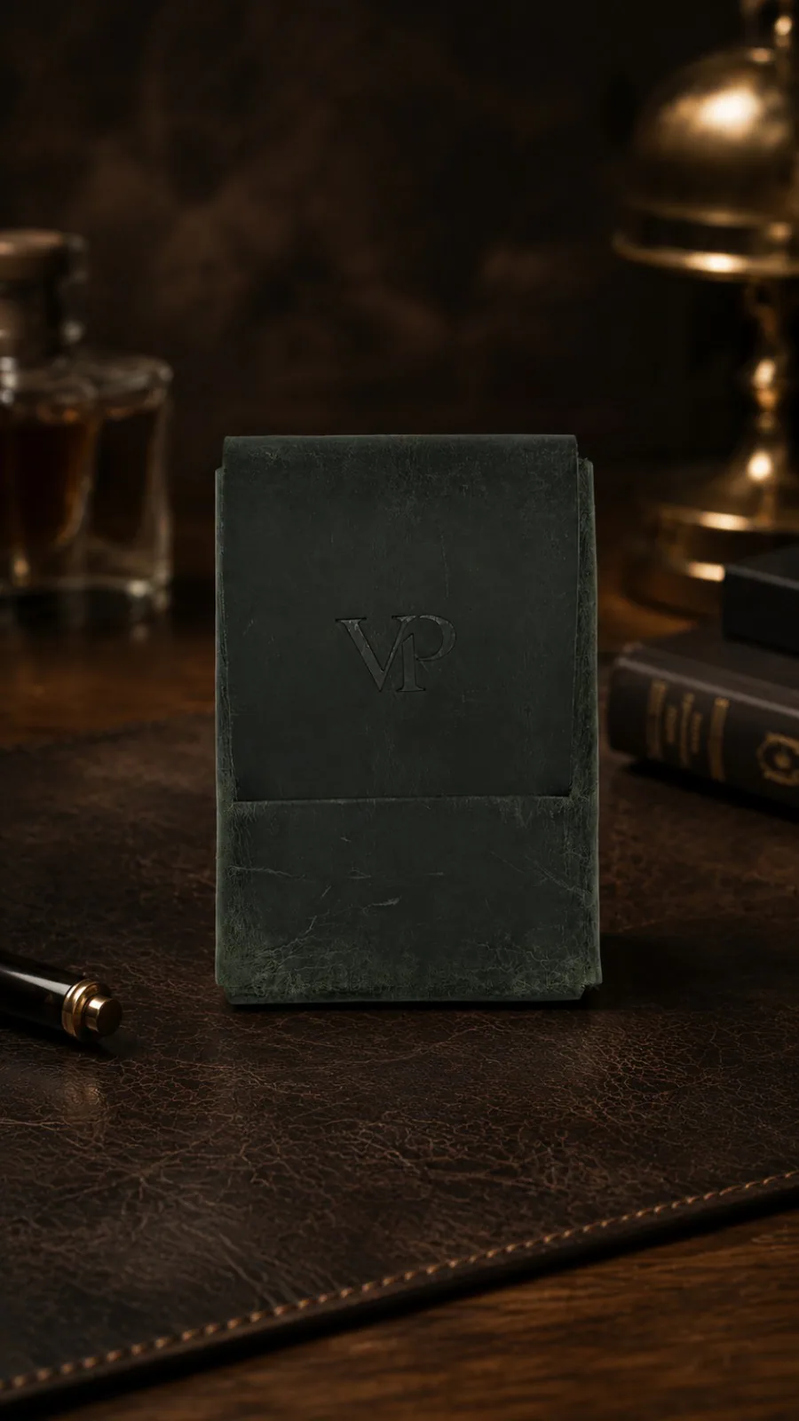 Fold Card Wallet in Khaki, closed front view