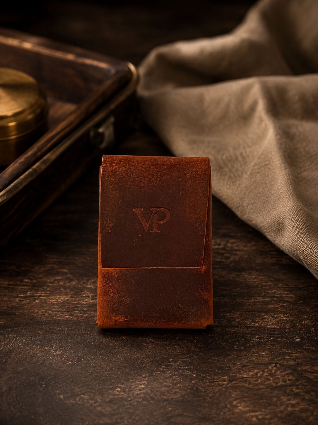 Fold Card Wallet in Tan, closed front view