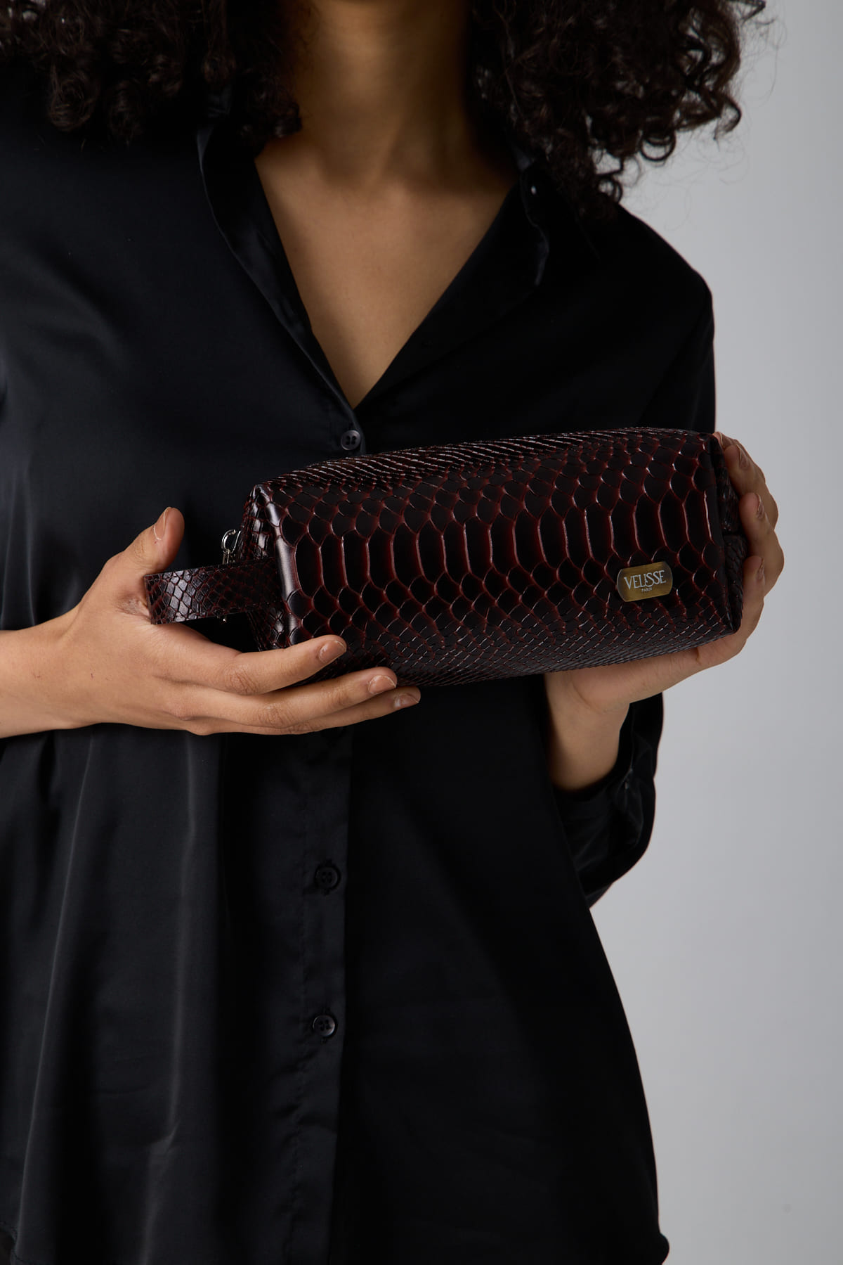 Compact Zip Pouch in Oxblood Croc, view 1
